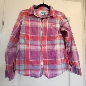 Columbia Pink Purple Plaid Button-Down Shirt Size M Euc